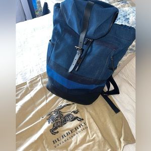 Men Burberry Backpack- Blue canvas, black leather- excellent condition